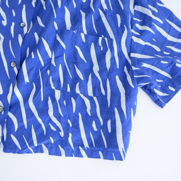 Double Rainbouu Blue And White Stripe 100% Cotton Crop Top Button Up Shirt L - Picture 6 of 10